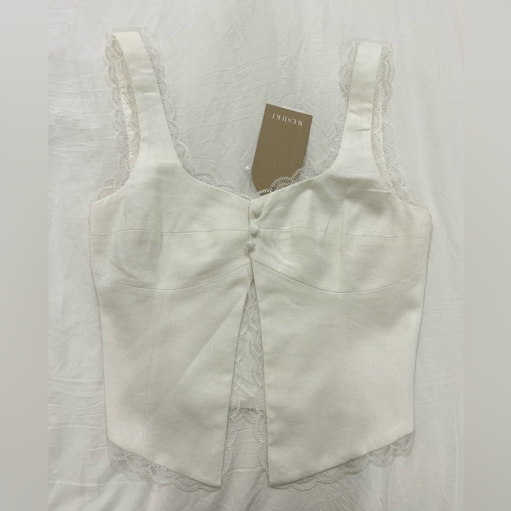 Meshki White Lace Trim Crop Top